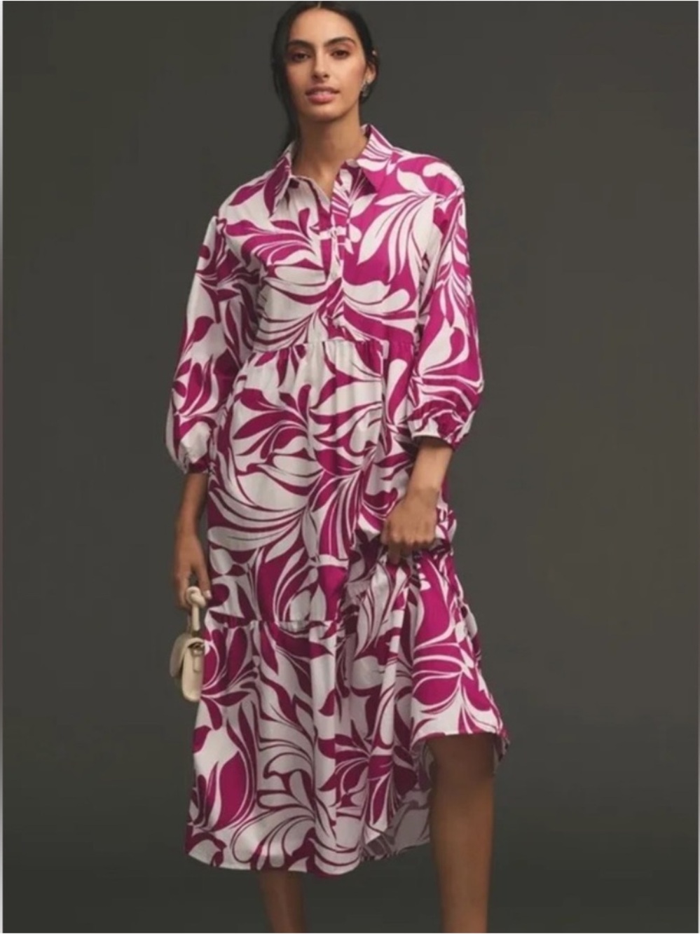 ANTHROPOLOGIE Maeve Bettina Tiered Shirt Dress Floral Violet Size S Small